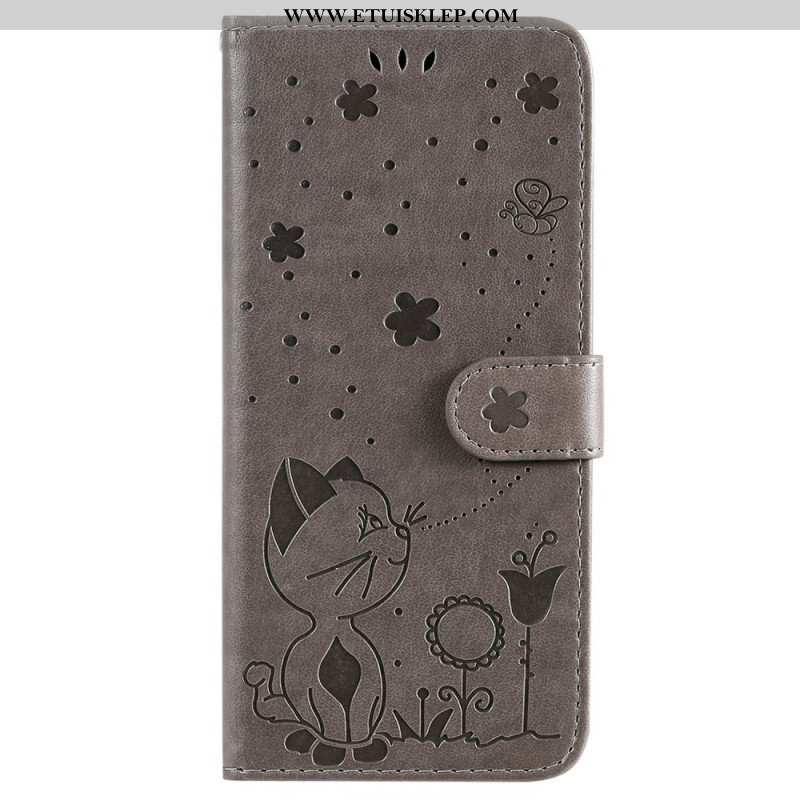 Etui Folio do Samsung Galaxy S23 Ultra 5G z Łańcuch Pasiasty Kot I Pszczoły